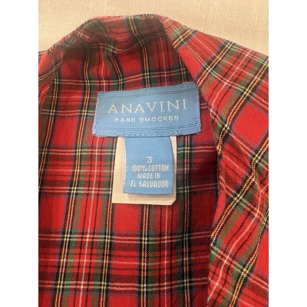 Anavini Red Plaid Hand Smocked Longall  Size 3